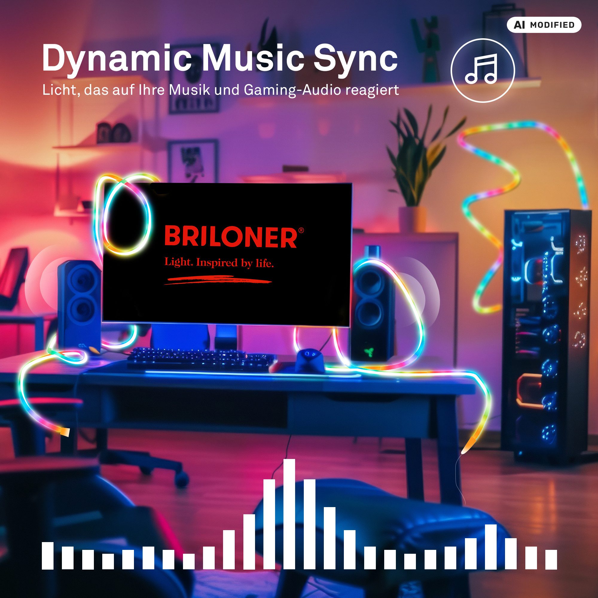 Briloner Leuchten LED Stripe Band Neon RGB IC Farbwechsel Fernbedienung Musiksensor, 3-5 m, Wohnzimmer, Party, Gaming – Bild 5 von 5