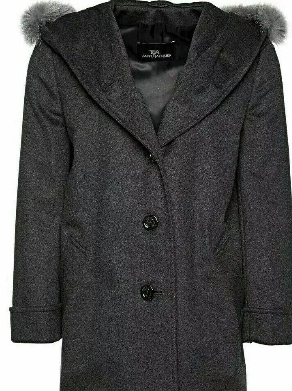 SAINT JACQUES Langmantel Mantel Damen Kunstpelz Kapuze Lang Parka Jacke Langer, figurbetonter Schnitt mit eleganter Silhouette
