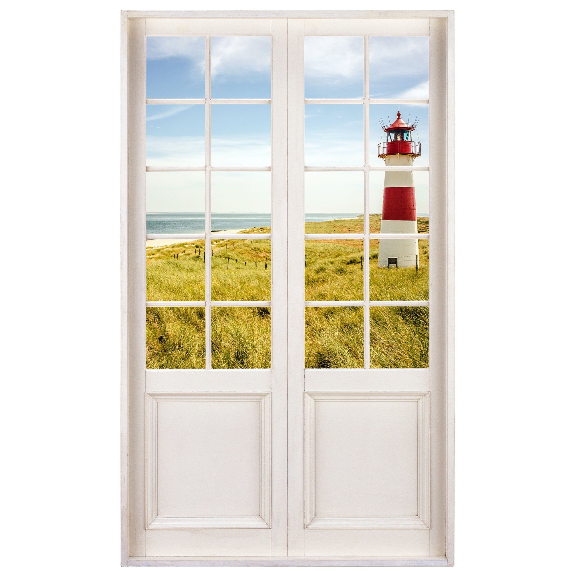 WallSpirit Wandsticker Terrassentür mit Ausblick" 120 x 200 cm - Wandtattoo (Einzelaufkleber, Montagefertig), Selbstklebend, hohe Klebkraft, rückstandslos abziehbar