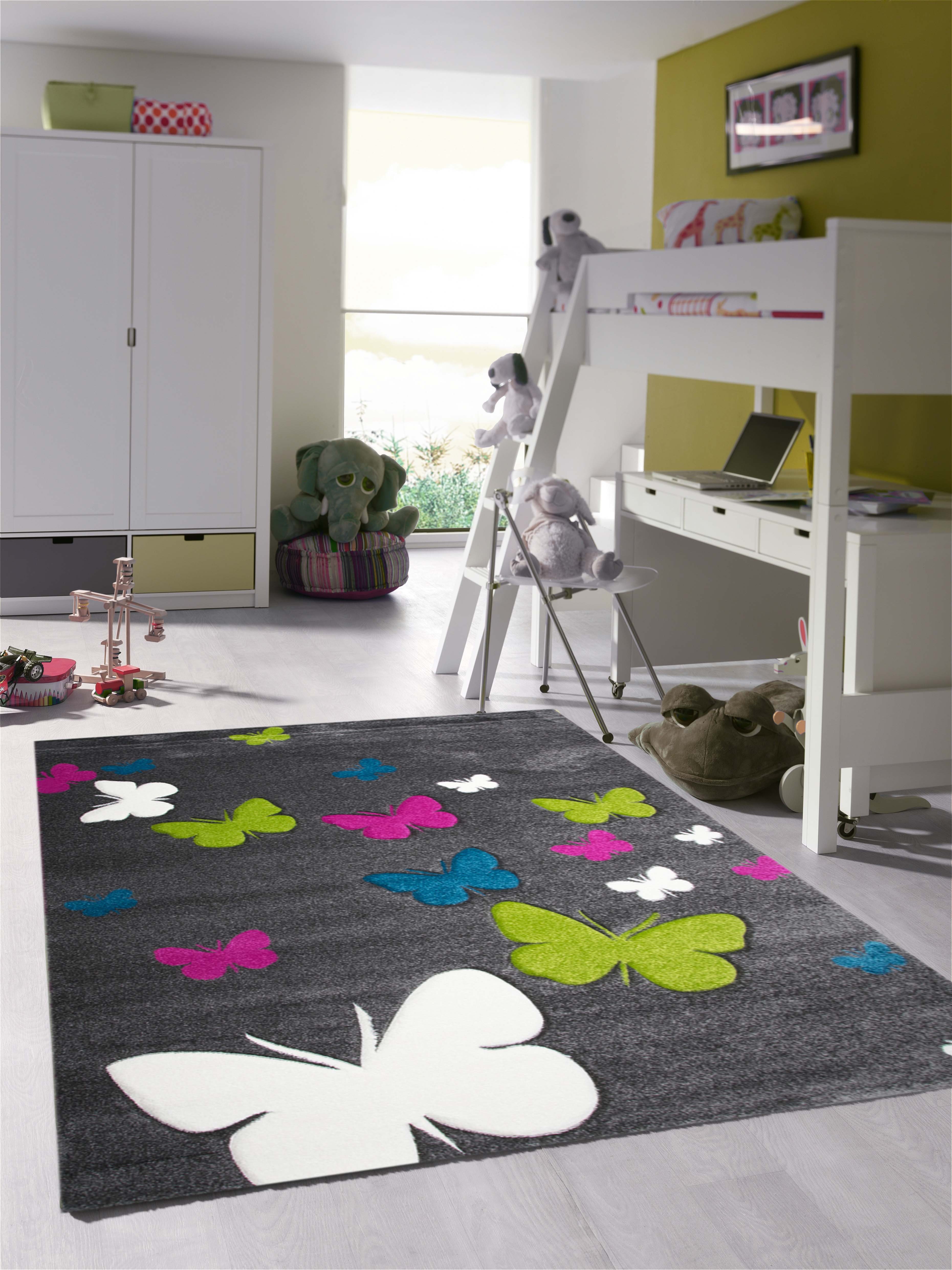 TeppichHome24 Kinderteppich Kinderteppich Schmetterlinge in Grau günstig online kaufen