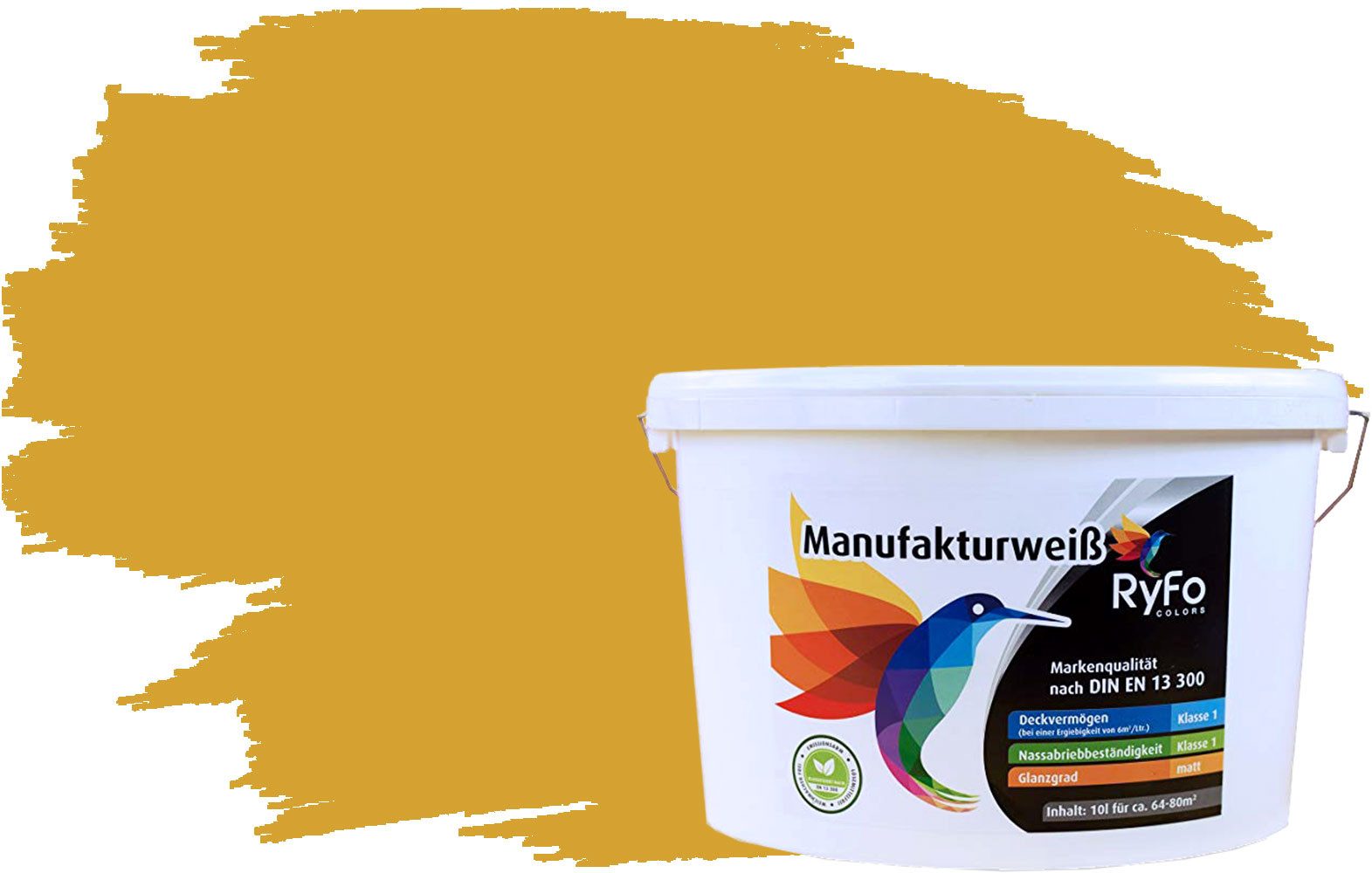 RyFo Colors Wand- und Deckenfarbe RyFo Colors Manufakturweiß Trend Currygelb 10l, 1 L ca. 8 m², Deckkraft-/Nassabriebklasse 1, matt, atmungsaktiv, für Innenräume