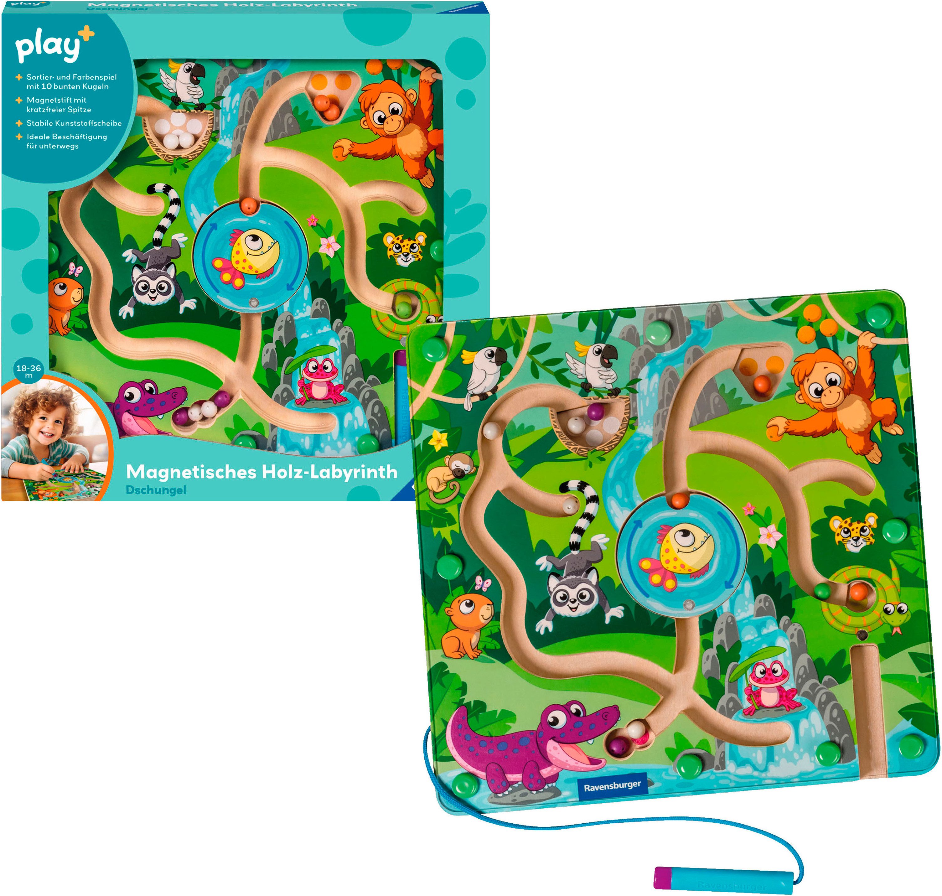 Ravensburger Spiel Play+ Magnetisches Holz-Labyrinth: Dschungel, Kinderspiel, Made in Europe
