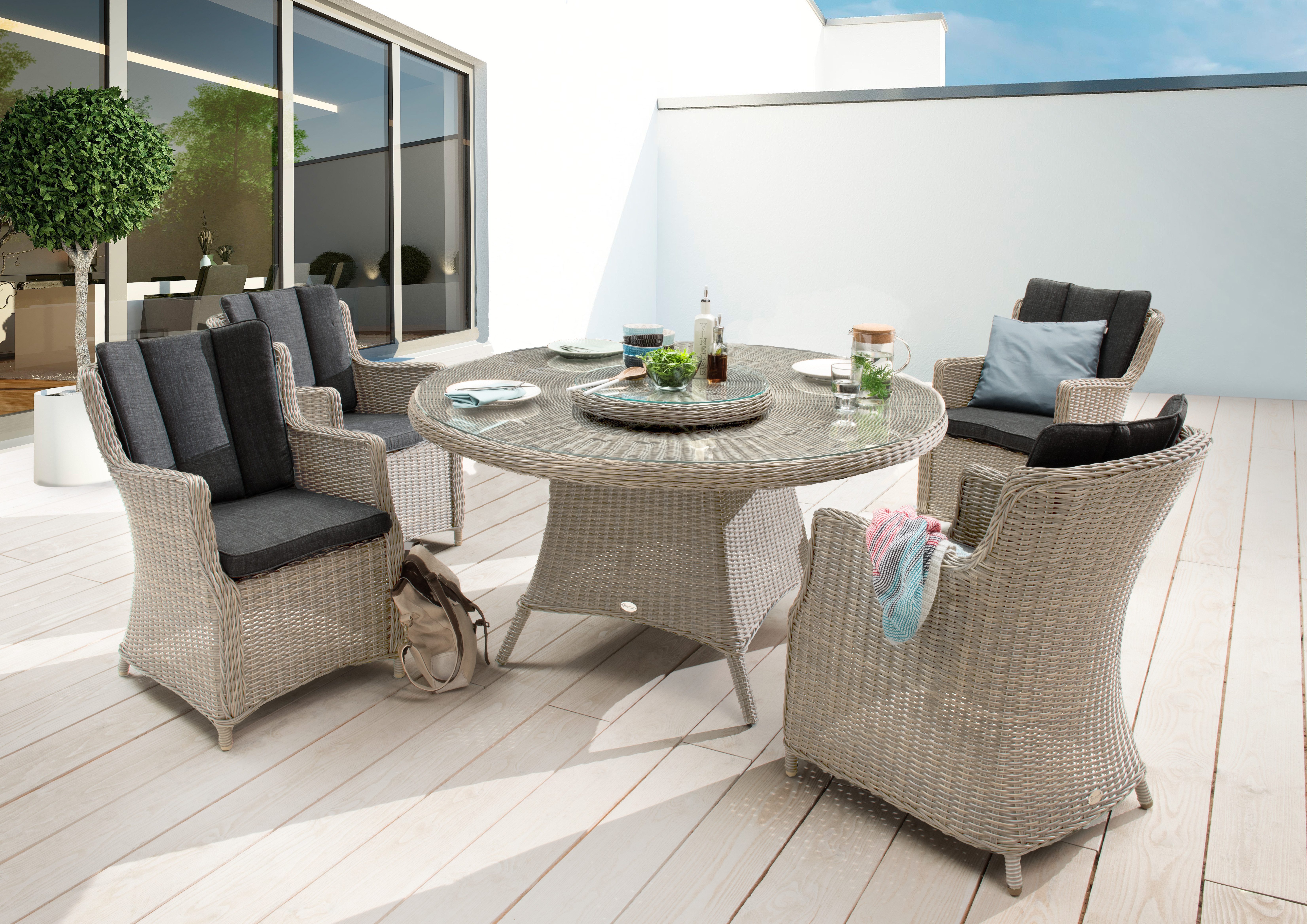 Destiny Garten-Essgruppe LUNA, (Set, 14-tlg., 4x Sessel, 1x Tisch Ø 150x75cm mit Drehteller, inkl. Auflagen), Aluminium, Polyrattan