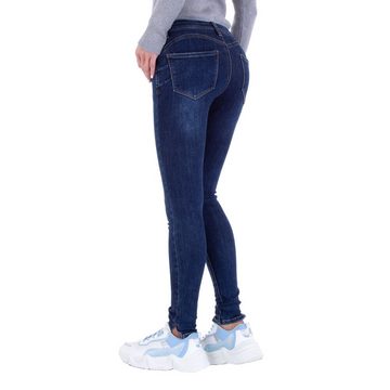 Ital-Design Skinny-fit-Jeans Damen Freizeit Jeansstoff Stretch Skinny Jeans in Dunkelblau
