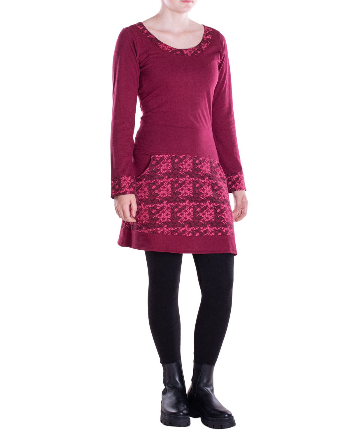 Vishes Langarmshirt Langarmshirt-Kleid Leicht Kurze Damen Kleider Langarm Tunika retro Hippie, Elfen, Boho Style, Alternative Bekleidung