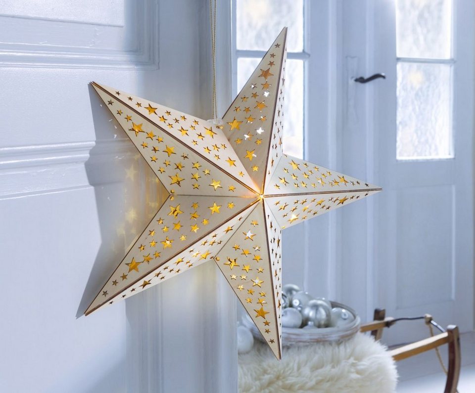 BONETTI LED Stern Weihnachtsstern, LED fest integriert, Warmweiß, aus Holz,  mit Lichterkette, Weihnachtsdeko