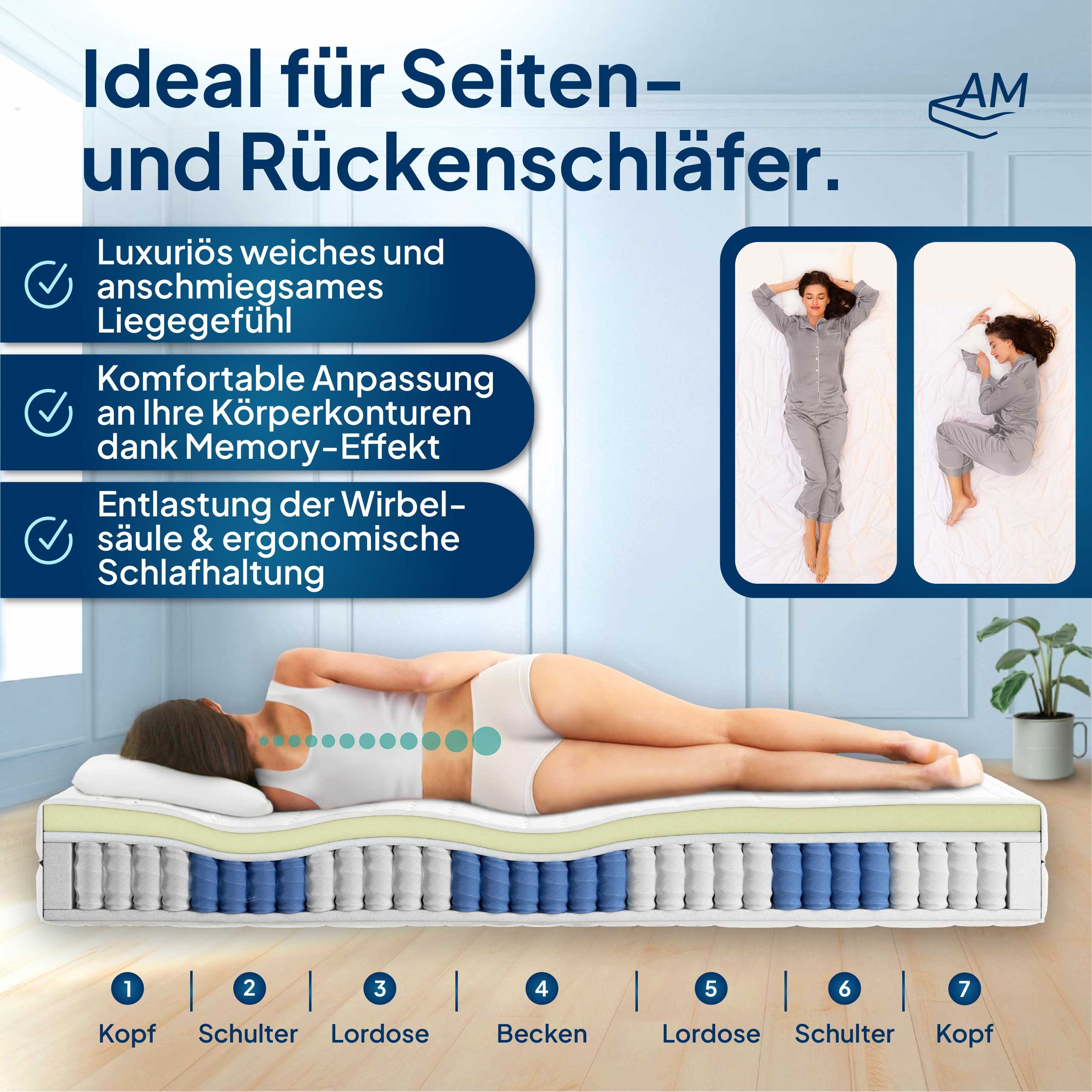 Taschenfederkernmatratze 7-Zonen Federkernmatratze mit Viscoschaum, Memory günstig online kaufen