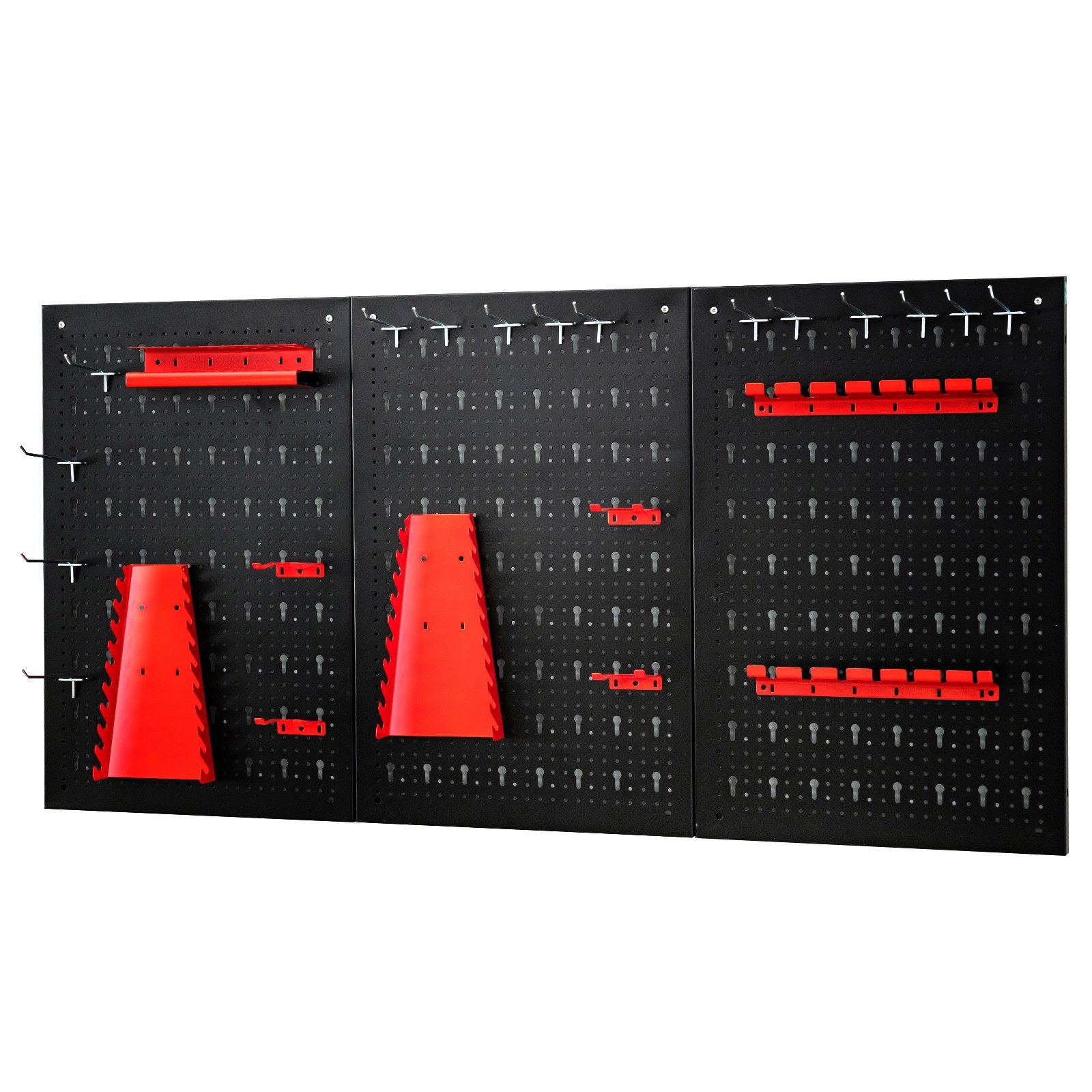 COSTWAY Lochwand, 3 Stk., inkl. 25-teiligem Werkzeugregal-Set, 120x60cm