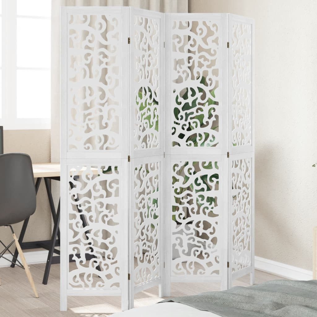 vidaXL Paravent 40 x 180 cm 4-tlg Raumteiler Weiß Massivholz Paulownia Paravent