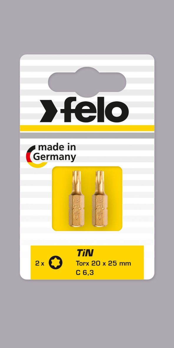 Felo Torx-Bit Felo Bit, TiN 2 2 auf Stk x 25 Karte x 25mm, 6,3 Tx C