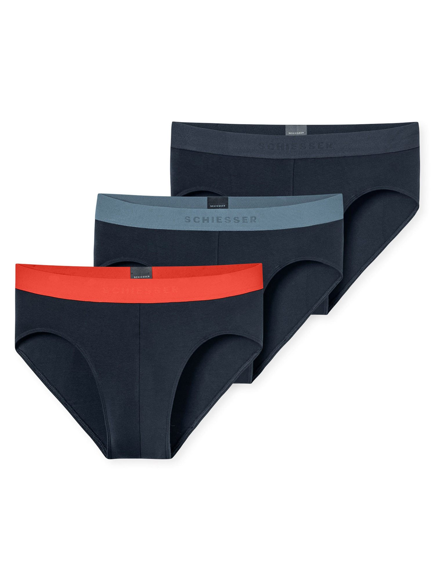 Schiesser 3-er Set Slips Dunkelblau mit verschiedenfarbigen Webbund günstig online kaufen