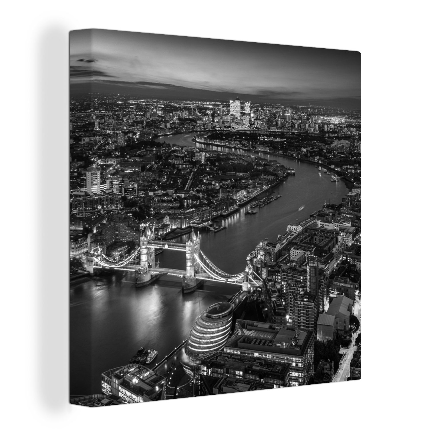 OneMillionCanvasses® Leinwandbild Londoner Skyline am Morgen - schwarz und weiß, Fotodruck (1 St), Wandbild, Deko Schlafzimmer Wohnzimmer Flur 20x20 cm