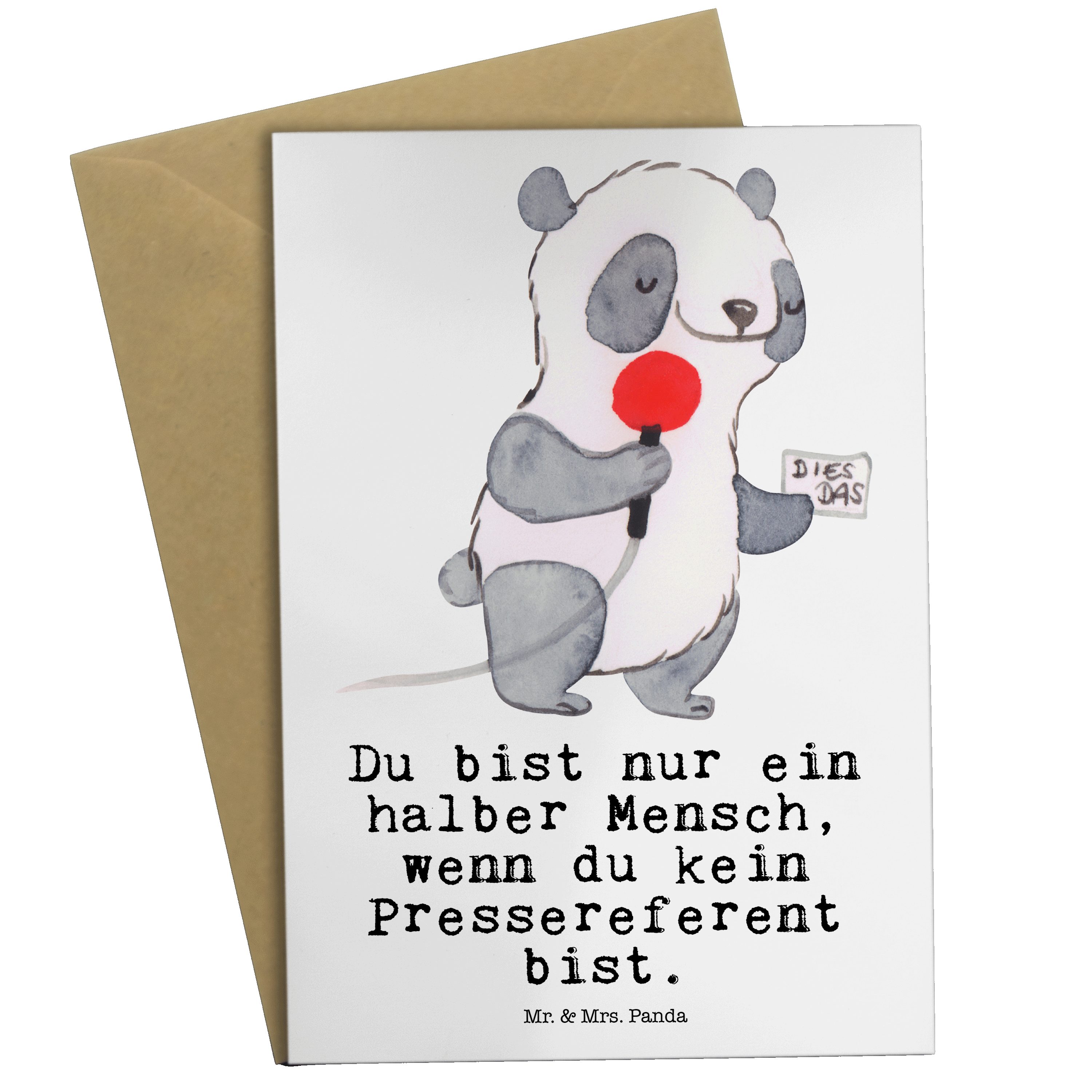 Mr. & Mrs. Panda Grußkarte Pressereferent mit Herz - Weiß - Geschenk, Hochzeitskarte, Einladungs