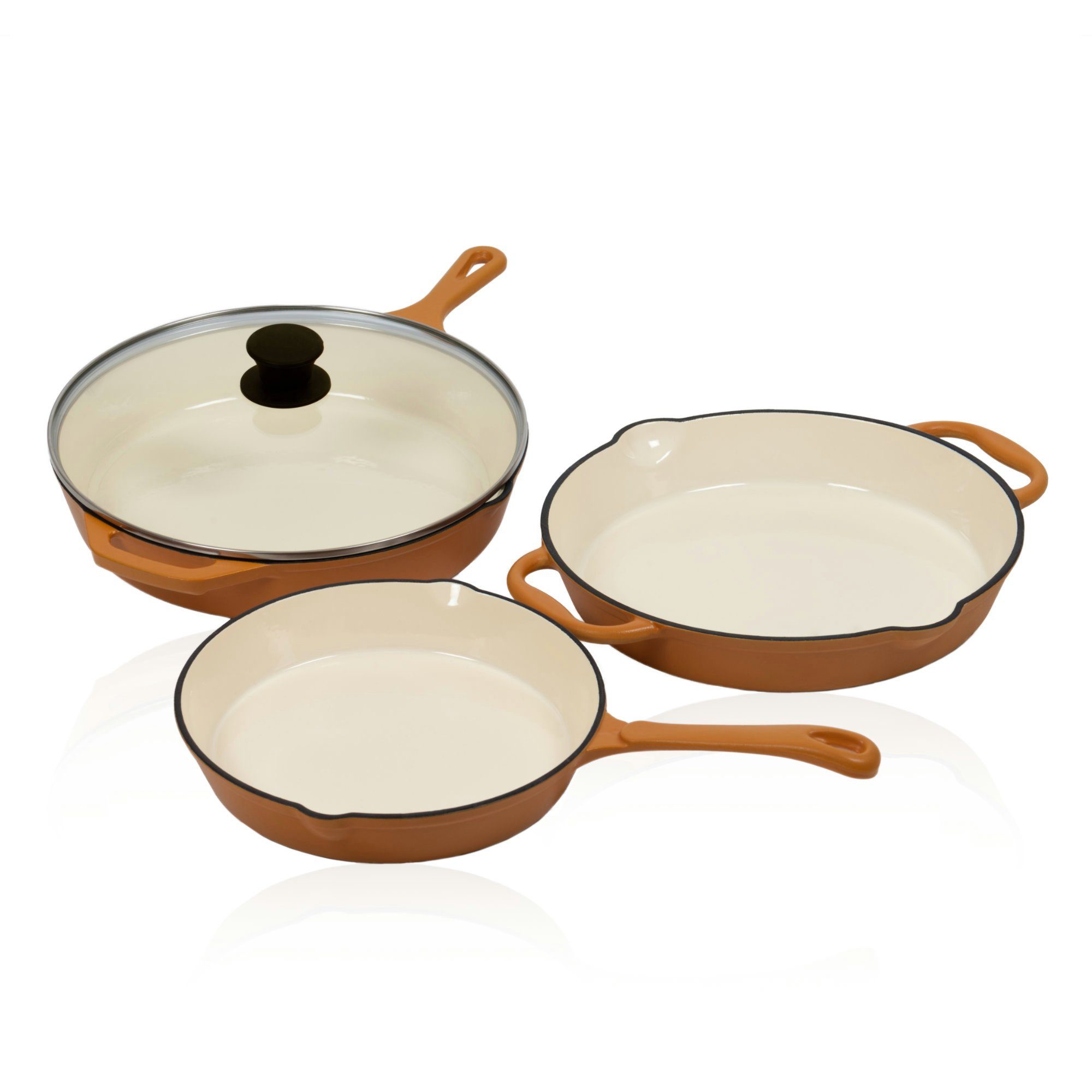 Mahlzeit Pfannen-Set 3-tlg. tlg. (Set, 29cm, Sunny 3 Pfannenset, Ø 24cm, Orange, Pfannenset) 29,5cm, Gusseisen Ø Ø