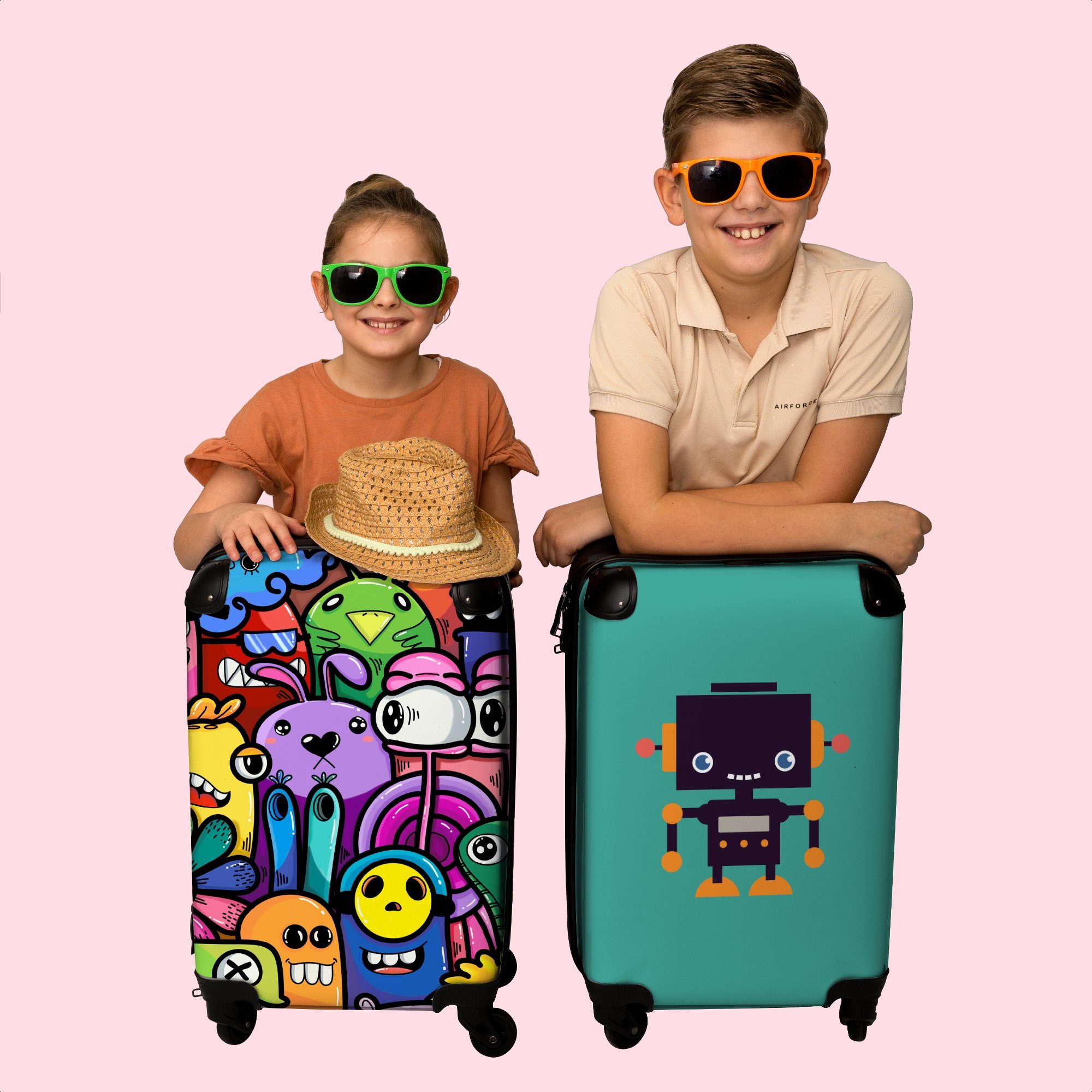 - mit Kinder, 55x35x20cm Ferien, - Monster - NoBoringSuitcases.com© - Lustig rollen, Kinderkoffer Design Handgepäck Blumen Regenbogen Koffer für 4 Rollen, - Reisetasche Kindertrolley,