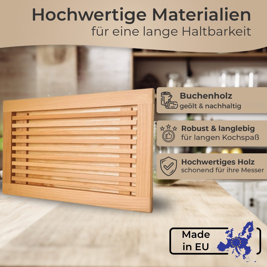 Topanbieter999 Brotschneidebrett Buchenholz mit Krümelfach 40 x 25 cm, Buchenholz, hergestellt in Europa – Bild 3 von 5