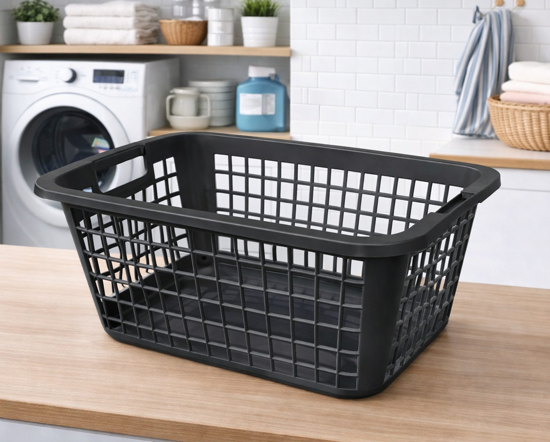 Ebaxx Wäschekorb 69 Liter Groß Wäschekorb Plastik Kunststoff Schwarz Anthrazit