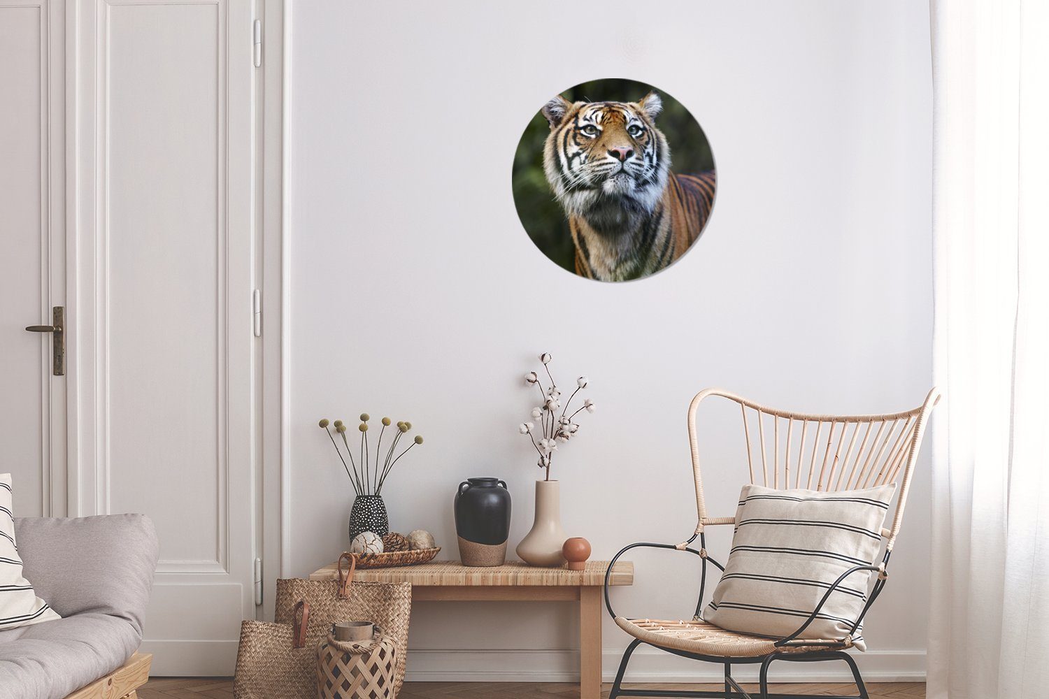 Wohnzimmer, Sumatra-Tigers, (1 eines cm MuchoWow Wanddekoration St), Gemälde Forex, Porträt Rundes Wandbild, 30x30 Kreis
