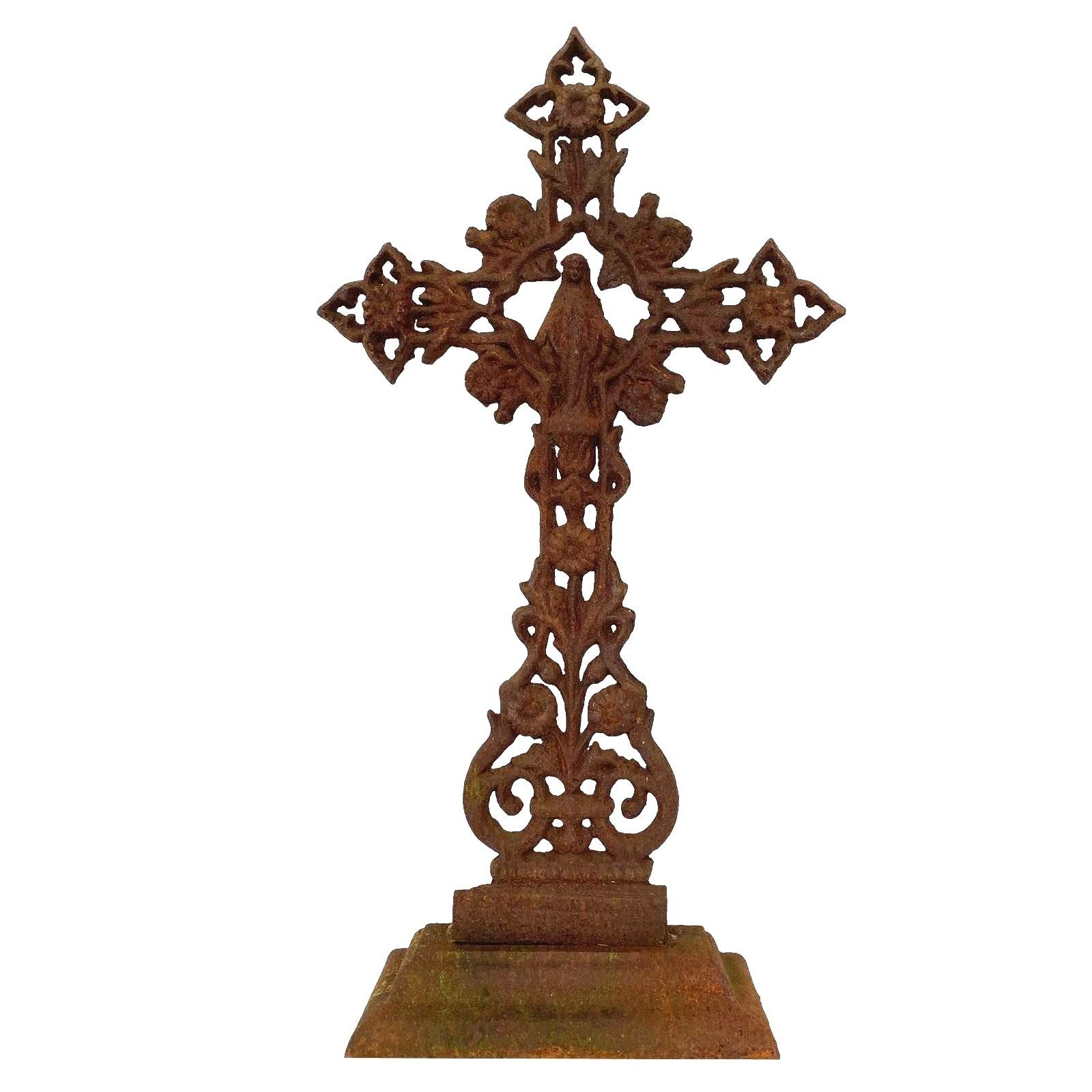 Aubaho Gartenfigur Kreuz Standkreuz Kruzifix Kirche Altar Glaubenskreuz Eisen Rost 64cm A