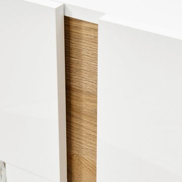 Lomadox Sideboard CELLE-61, weiß Glanz und Grandson Oak 138/91/40 cm