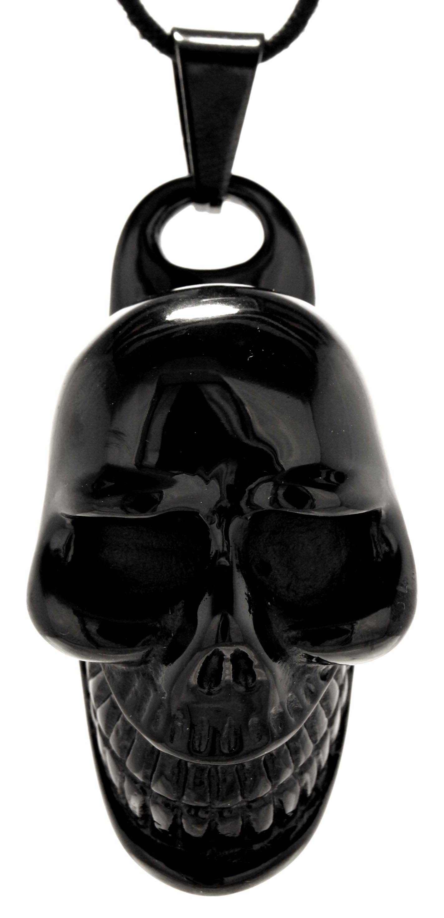 Kiss of Leather Kettenanhänger Totenkopf Edelstahl Schädel schwarzer Anhänger Skull