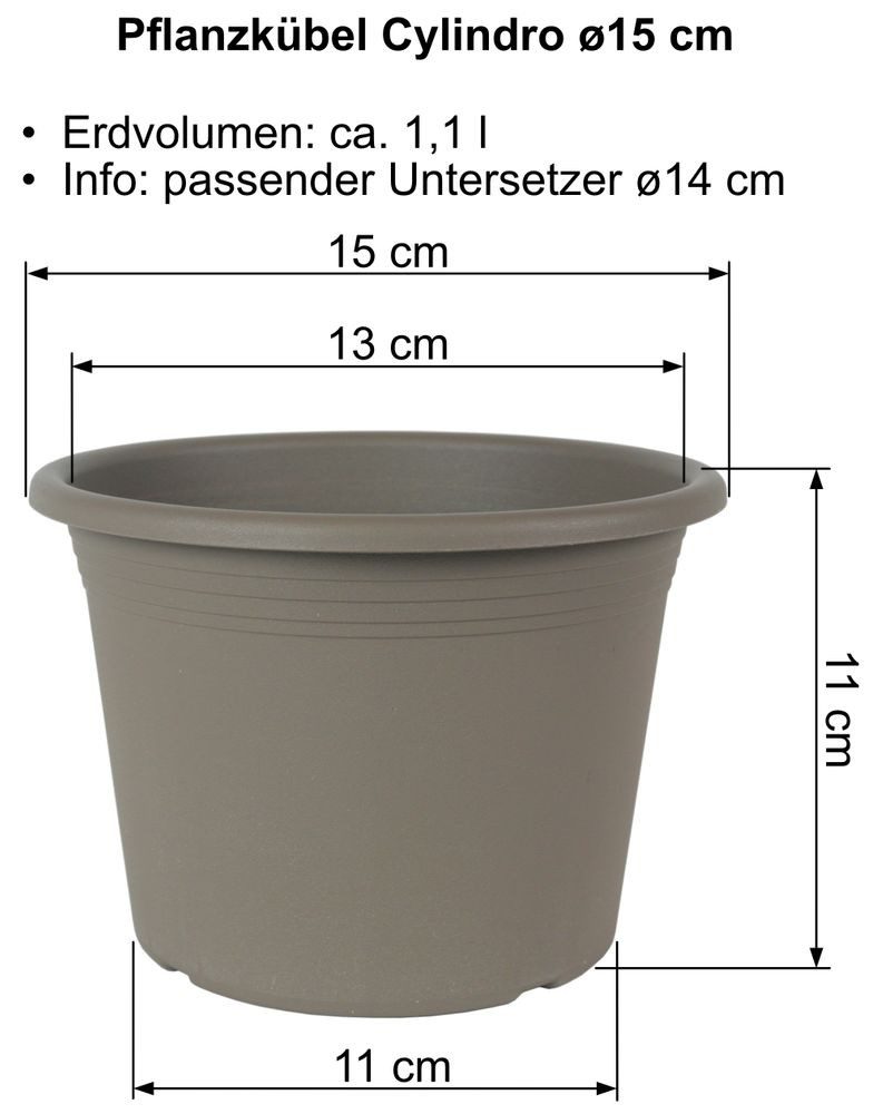 Heimwerkercenter Pflanzkübel MePla ø14 und 2-tlg. Untersetzer cm - Taupe, Blumentopf aus Kunststoff UV-beständigem wetterfest cm, aus Set Pflanzkübel Cylindro ø15