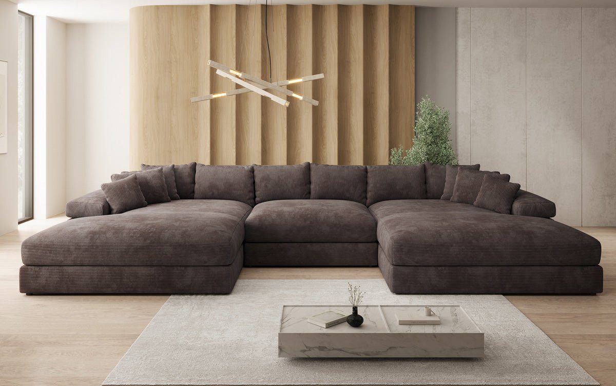 Luxusbetten24 Sofa Designer Sofa Bernardo U in Cord, mit breiter Ottomane – Bild 2 von 3