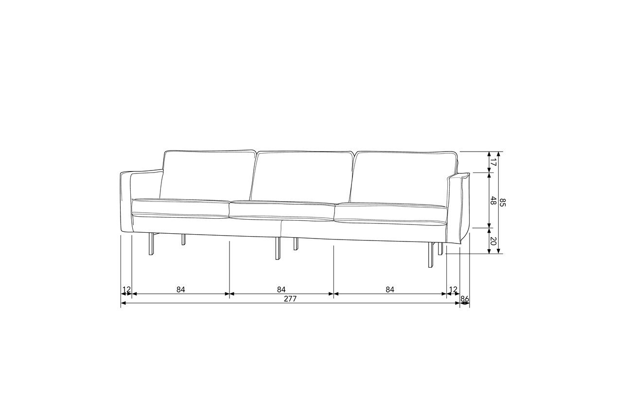 Cognac, - Sofa Sofa 3-Sitzer BePureHome freistellbar Leder Rodeo