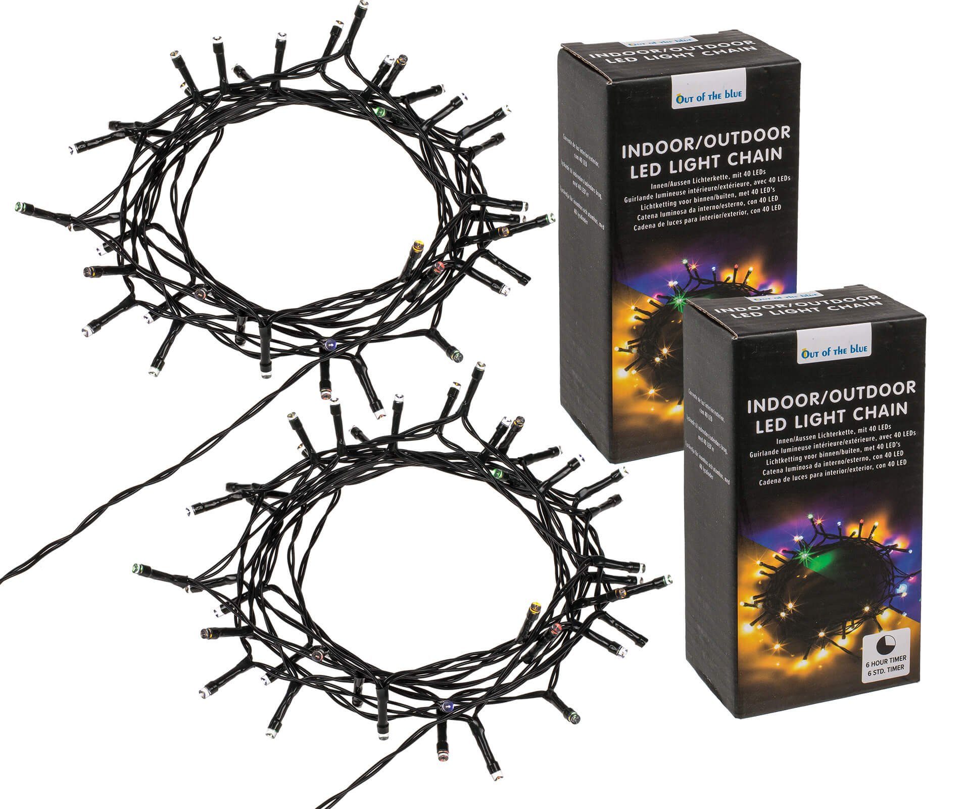 LED-Lichterkette 2er Set LED Lichterkette 2x40 LEDs warmweiß + bunt mit Timer