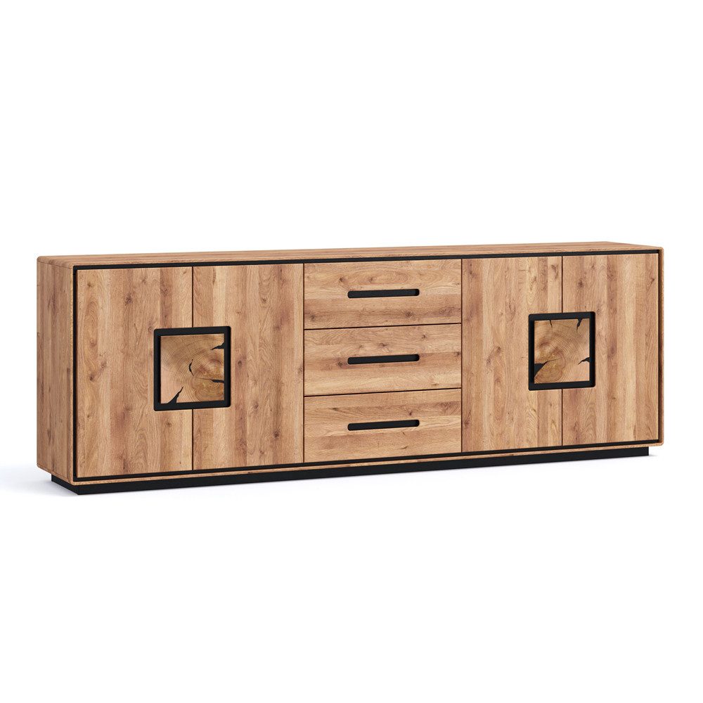 Lomadox Sideboard WOODBRIDGE-69, in Eiche massiv geölt, 227 cm breit, Hirnholz, montiert