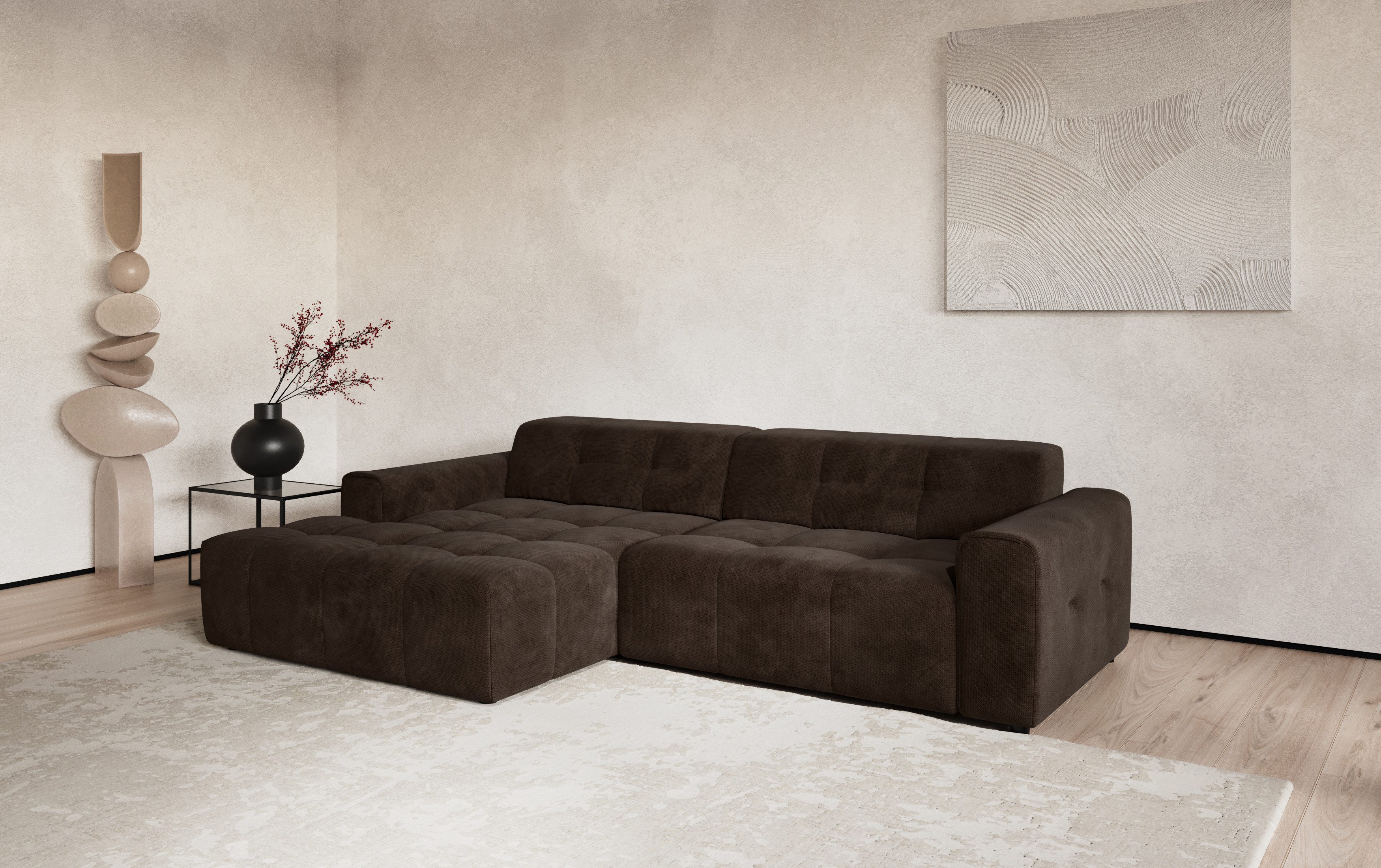 COTTA Ecksofa Sento L-Form, B: 280 cm, Chenille-Struktur, XXL Recamiere B: 133 cm, optional elektrische Sitztiefenverstellung, cubisch, bequemer Sitz