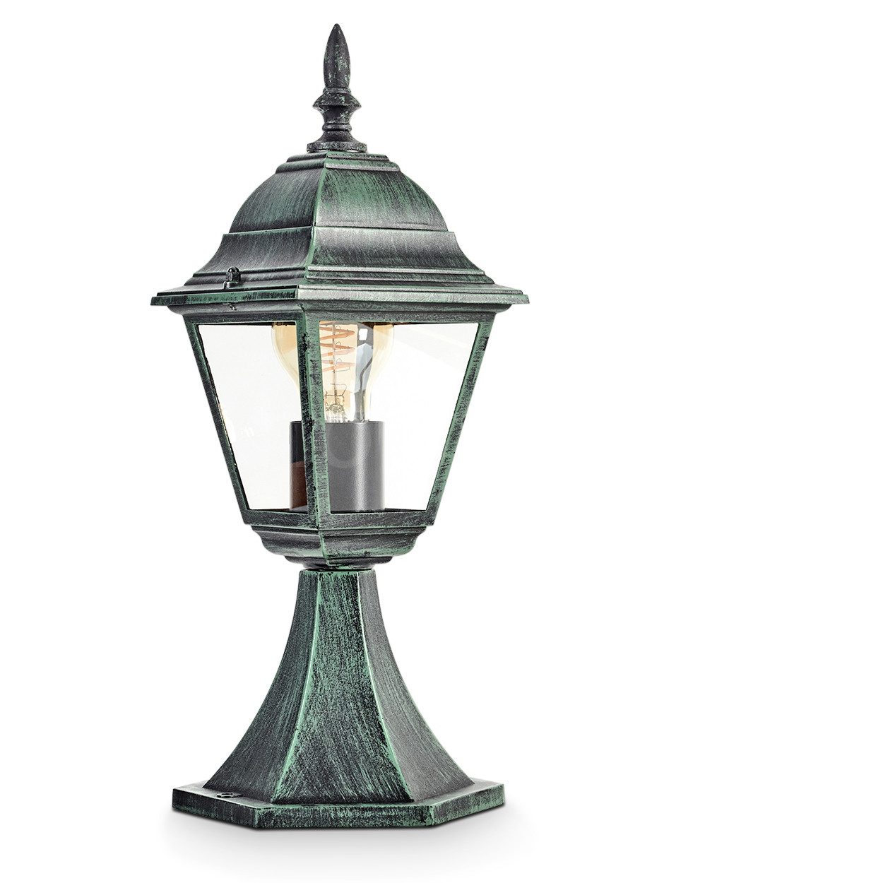 hofstein Pollerleuchte Sockelleuchte aus Metall/Glas in Schwarz-Grün/Klar, ohne Leuchtmittel, Wegeleuchte, Gartenbeleuchtung IP44, 1x E27, ohne Leuchtmittel