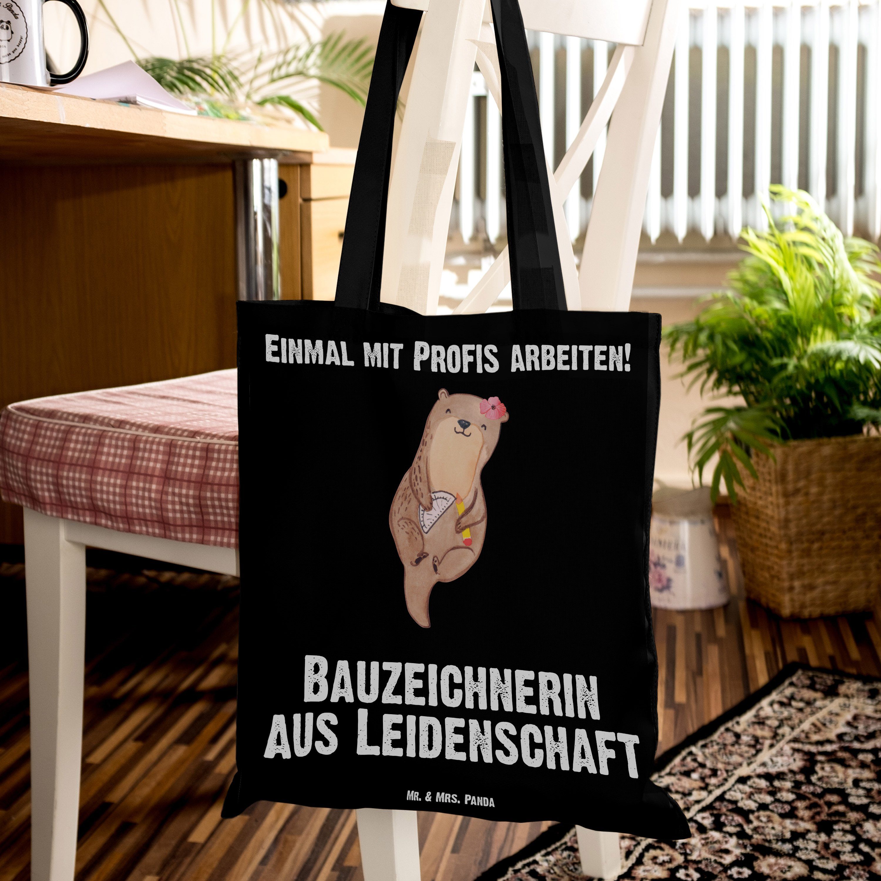 Bauzeichnerin (1-tlg) Tragetasche Mrs. Jutebeutel, - Geschenk, Mr. Leidenschaft Schwarz Beut & - aus Panda