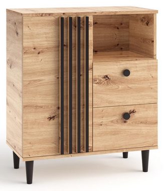 Beautysofa Kommode L1, mit zwei Schubladen, eintürig Sideboard mit Holzbeine, in loft Stil