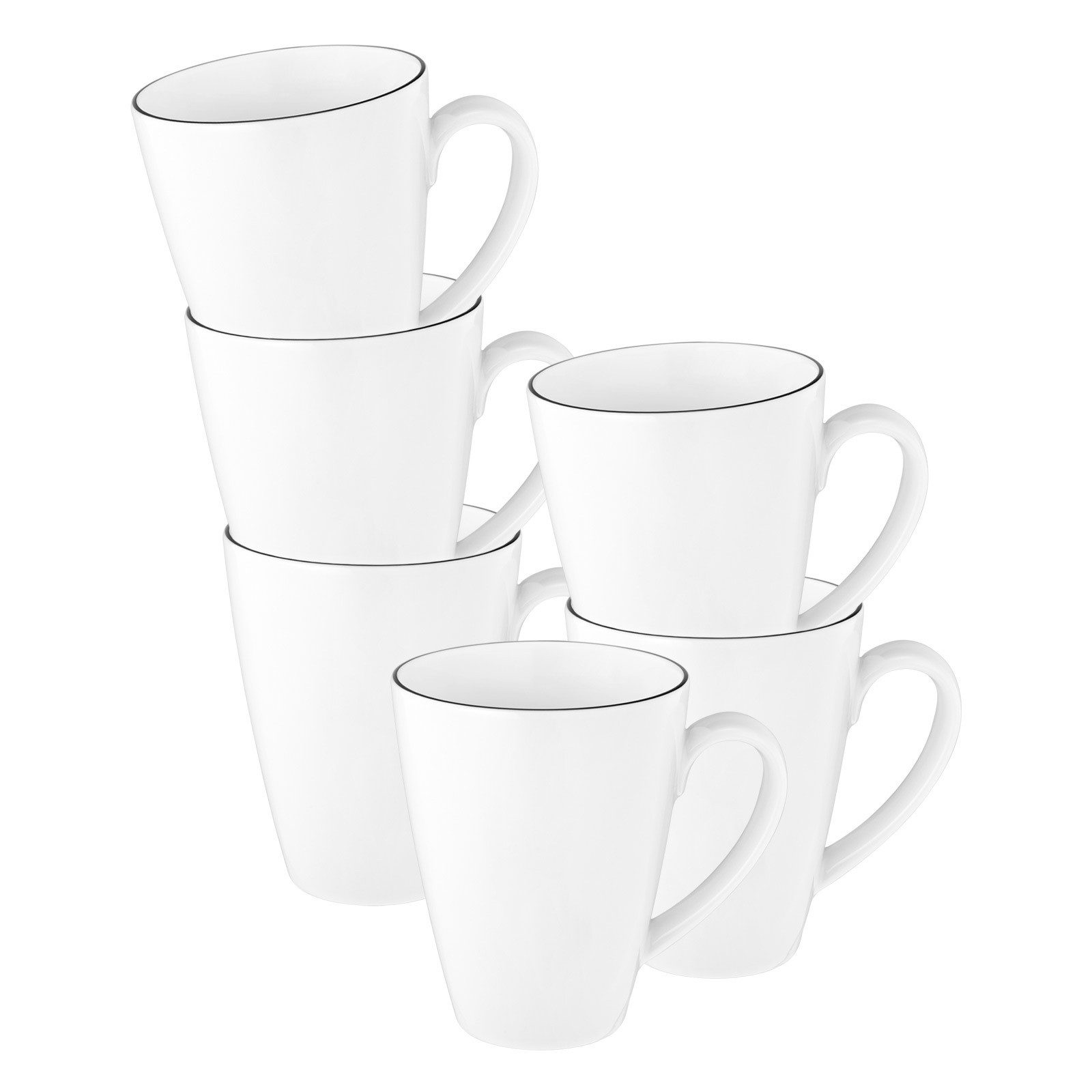 Seltmann Weiden Becher Lido Black Line Kaffeebecher Tambel 350 ml 6er Set, 6-tlg., Porzellan