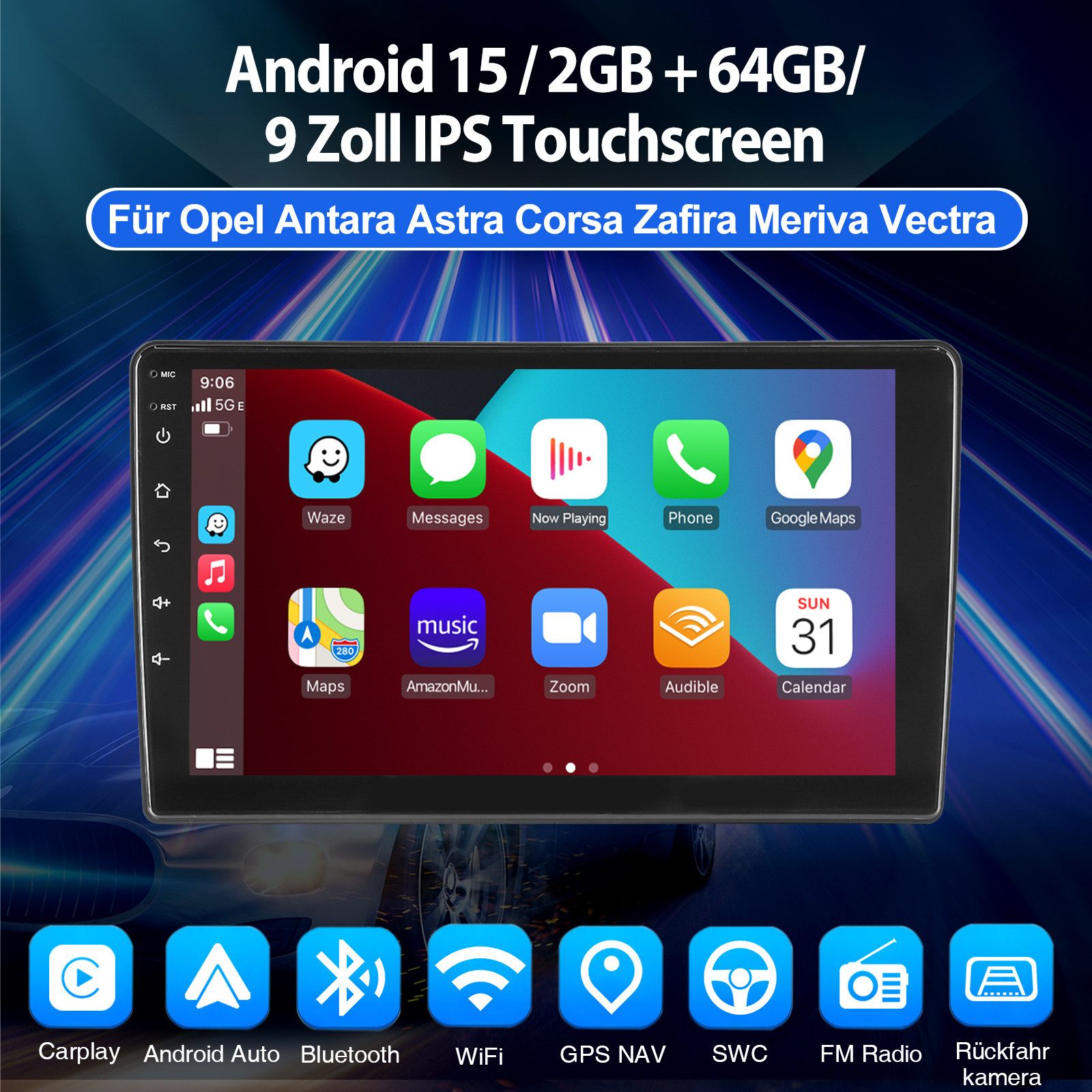 ESSGOO Für Opel Antara Astra H Corsa D Meriva A Zafira B Carplay Android 15 Autoradio (RDS, 4+64GB(optional), Digitalradio (DAB), FM, AM, Carplay Android Auto Bluetooth EQ USB GPS Navi WIFI Touchscreen)