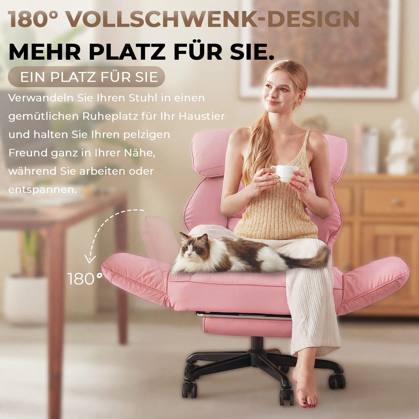 Dowinx Drehstuhl Bürostuhl mit Schwenkbaren Armlehnen (Packung), Schreibtischstuhl mit Taschenfederkern-Sitz und Fußstütze