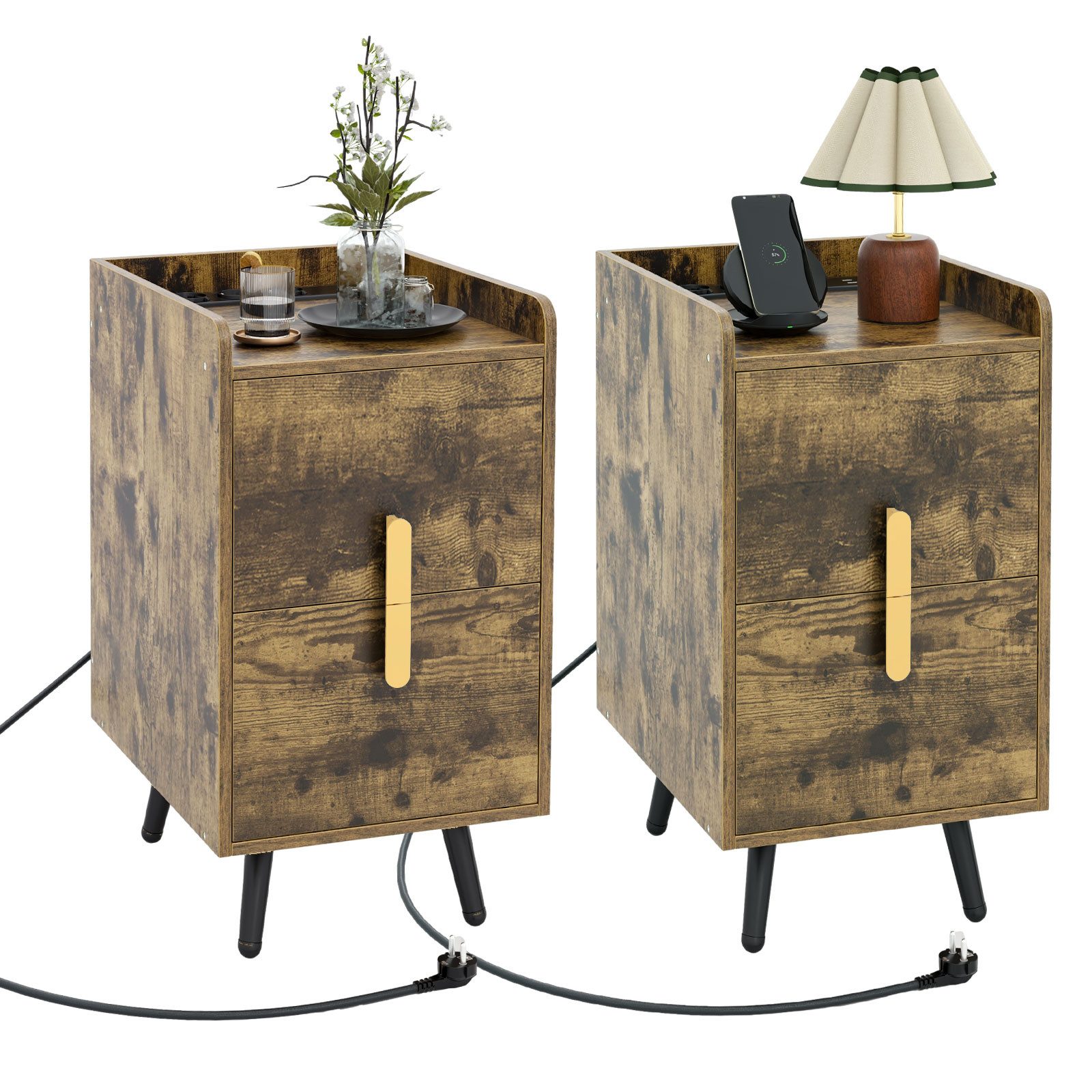COSTWAY Nachttisch (2-St), mit Ladestation & USB-Anschlüssen & Schubladen günstig online kaufen