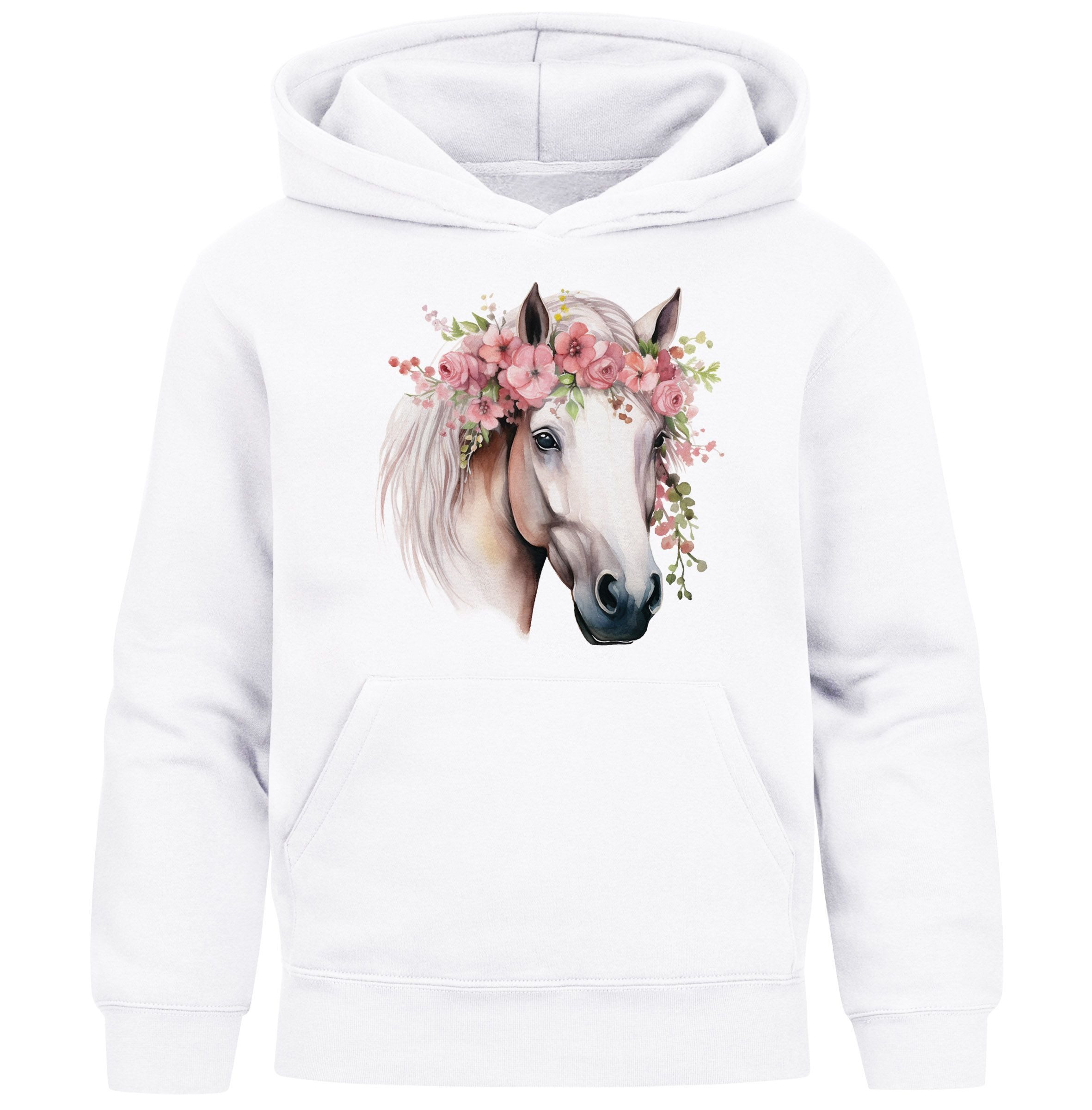 Hoodie Kinder Hoodie Mädchen Pferdekopf mit Blumen Mädchengeschenke Pferde