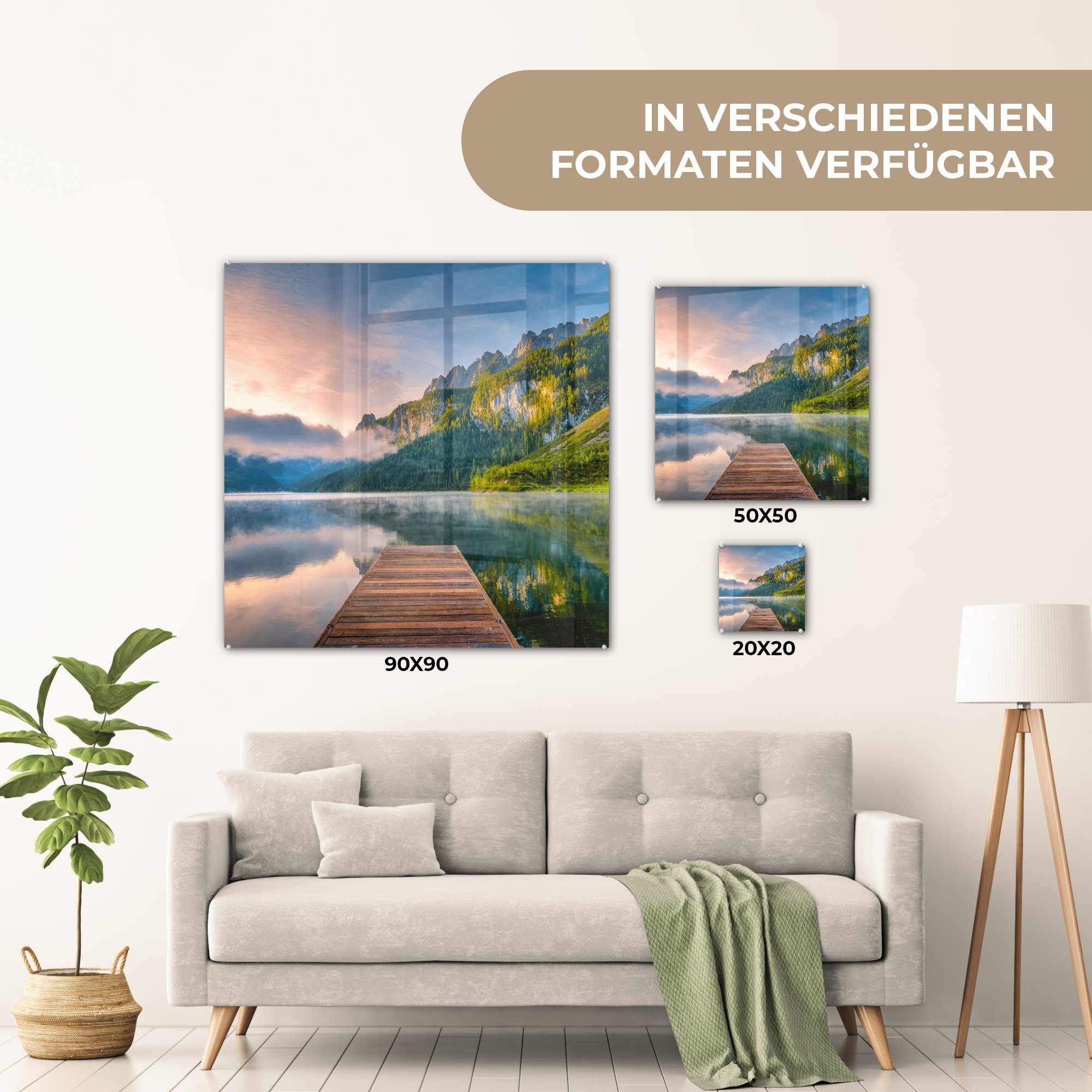 Wanddekoration Wandbild Österreich, auf Glasbilder auf den - Eindrucksvoller - Bergen Bilder Glas Acrylglasbild in St), Sonnenaufgang von MuchoWow Glas - Foto (1
