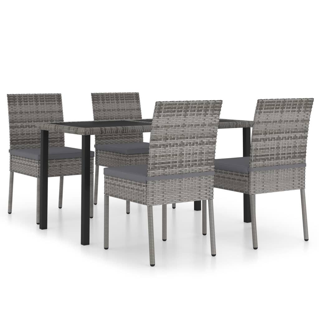vidaXL Garten-Essgruppe 5-tlg. Garten-Essgruppe Poly Rattan Grau, (4-tlg)