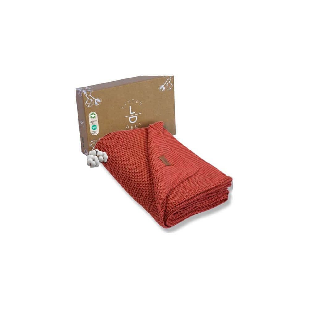 Babydecke Baby Strickdecke, Babydecke, %100 Bio Baumwolle, 80x100cm, Rot, Little Dedi