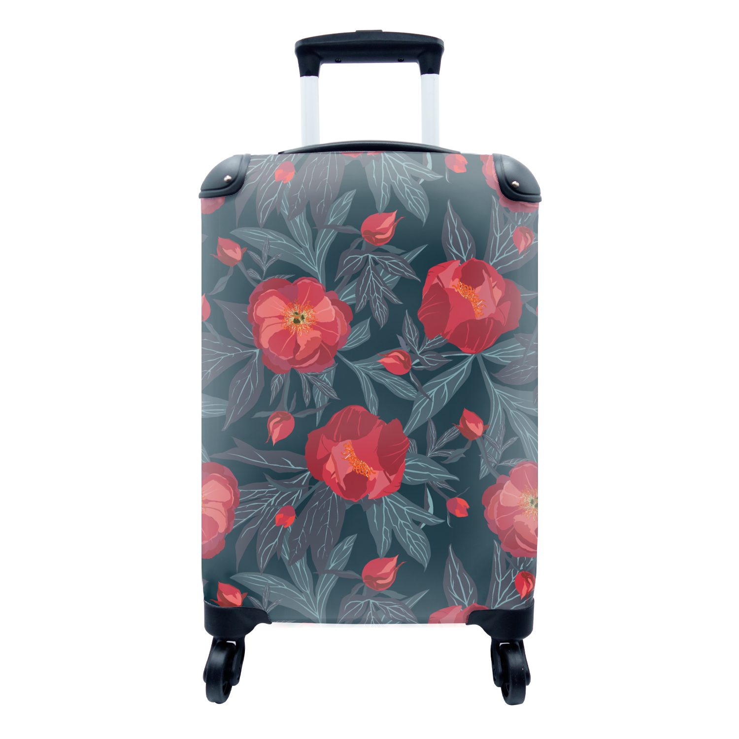Muster, 4 Trolley, Blumen Handgepäck Reisekoffer rollen, Blätter Ferien, Rollen, Reisetasche Rot Handgepäckkoffer für - mit MuchoWow - -