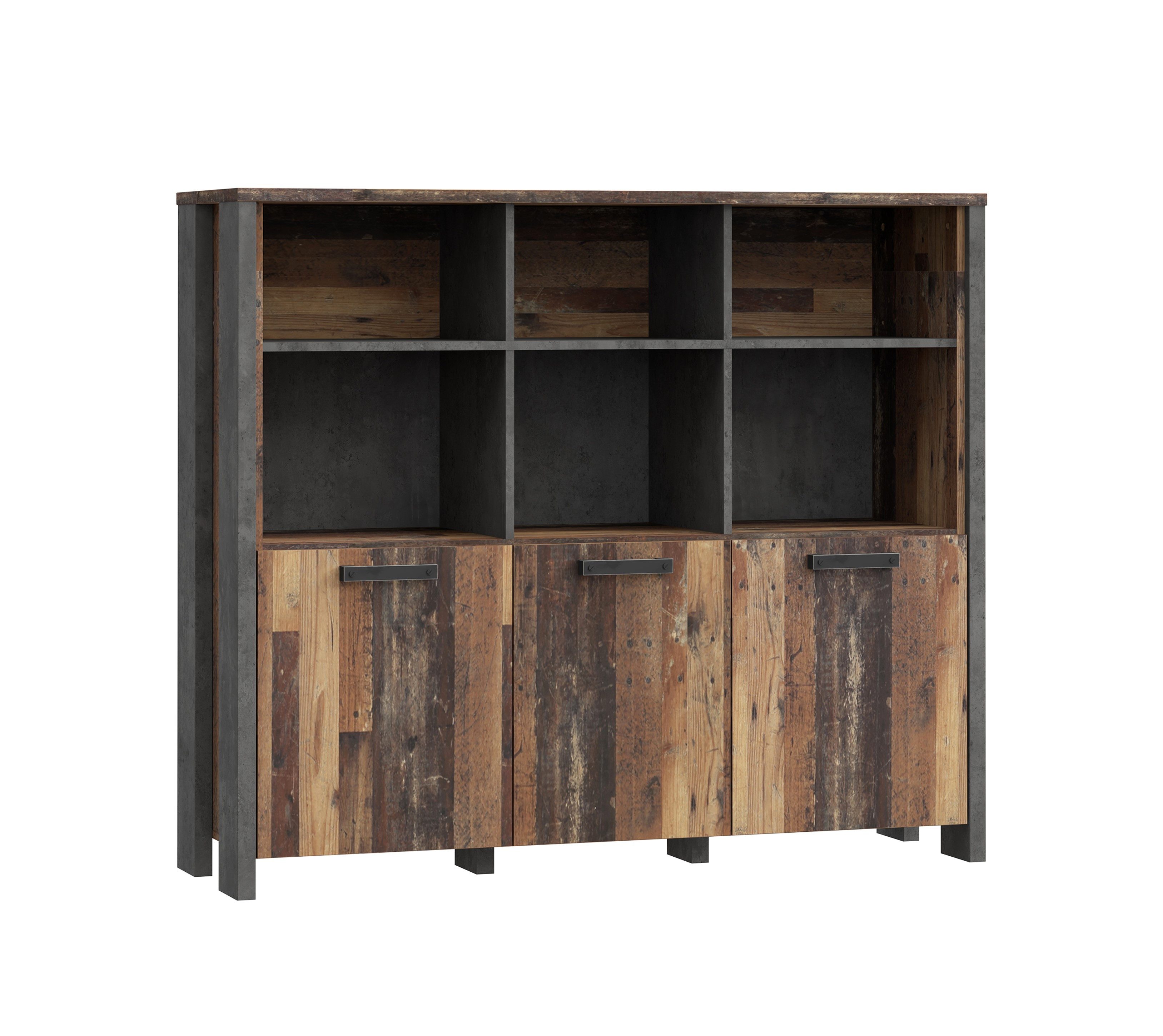 99rooms Standregal Califfo, Sideboard, Kommode, Schrank, mit 6 offene Fächer, viel Stauraum, 3-türig, Modern Design