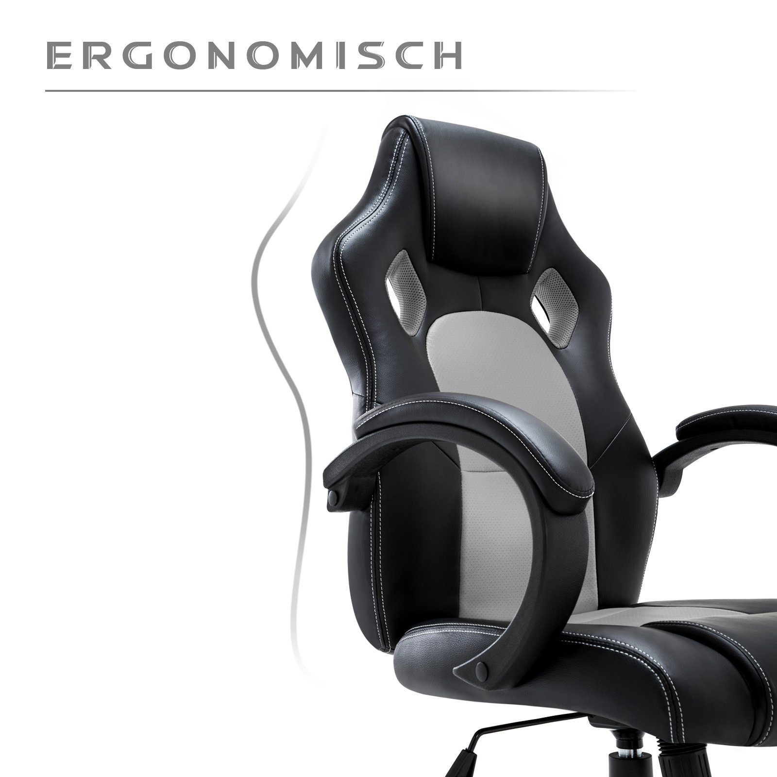 Heart höhenverstellbar, Chair Rücken hoch Kunstleder, Intimate WM Racing-Chair, Gaming Ergonomisch, grau