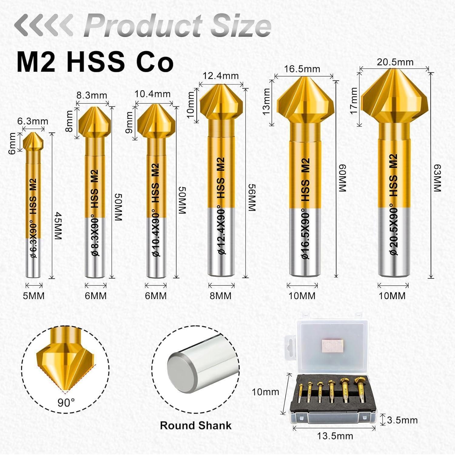 LuxusKollektion Kegelsenker Senker HSS Titan 6 Stück 6,3 8,3 10,4 12,4 16,5 20,5mm(Titan)