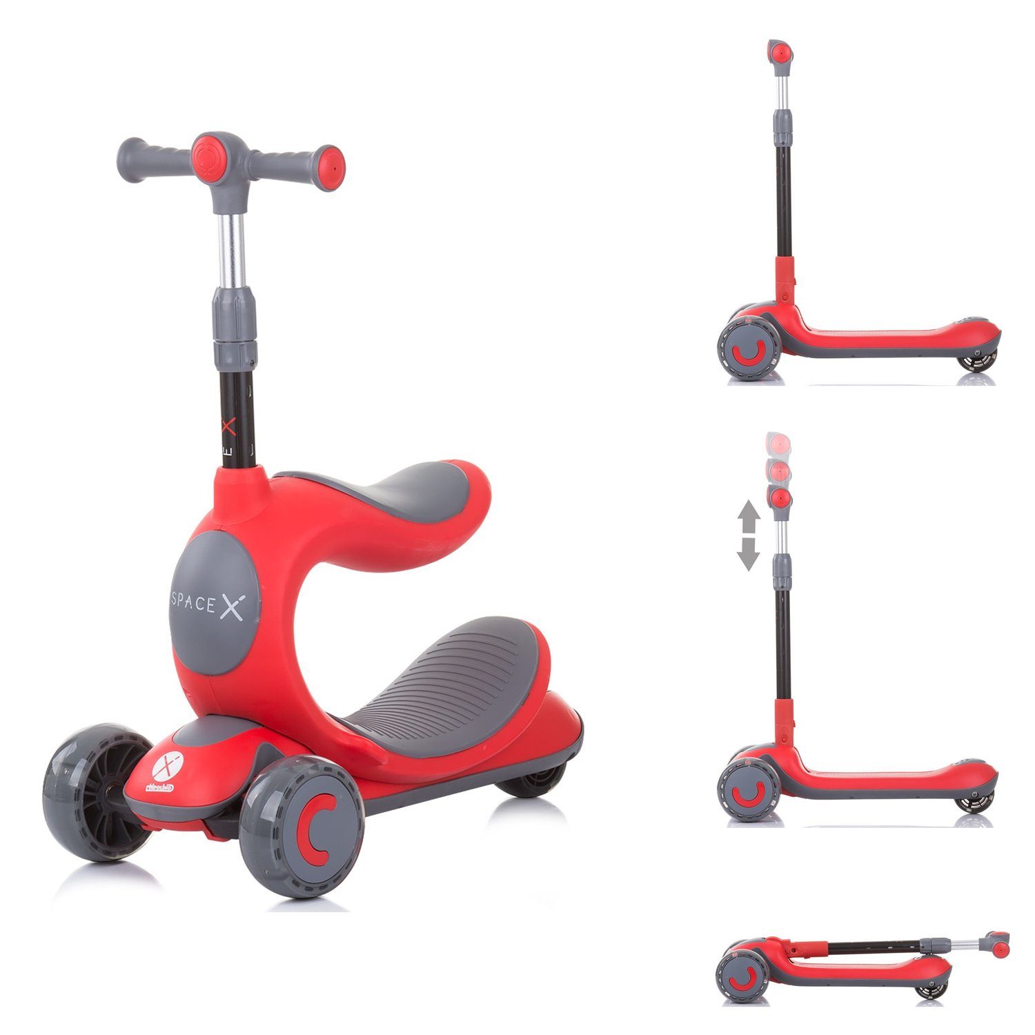 Kinderroller Laufrad Roller aus Holz rot mit Gummirädern Sitzhöhe verstellbar 2 