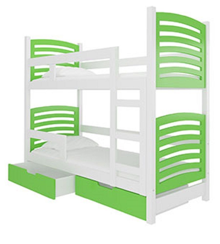 Hochbett (Etagenbett / Farbe Feldmann-Wohnen Kiefer OSUNA Absetzungen: grün mit wählbar weiß 2 Schlafgelegenheiten)