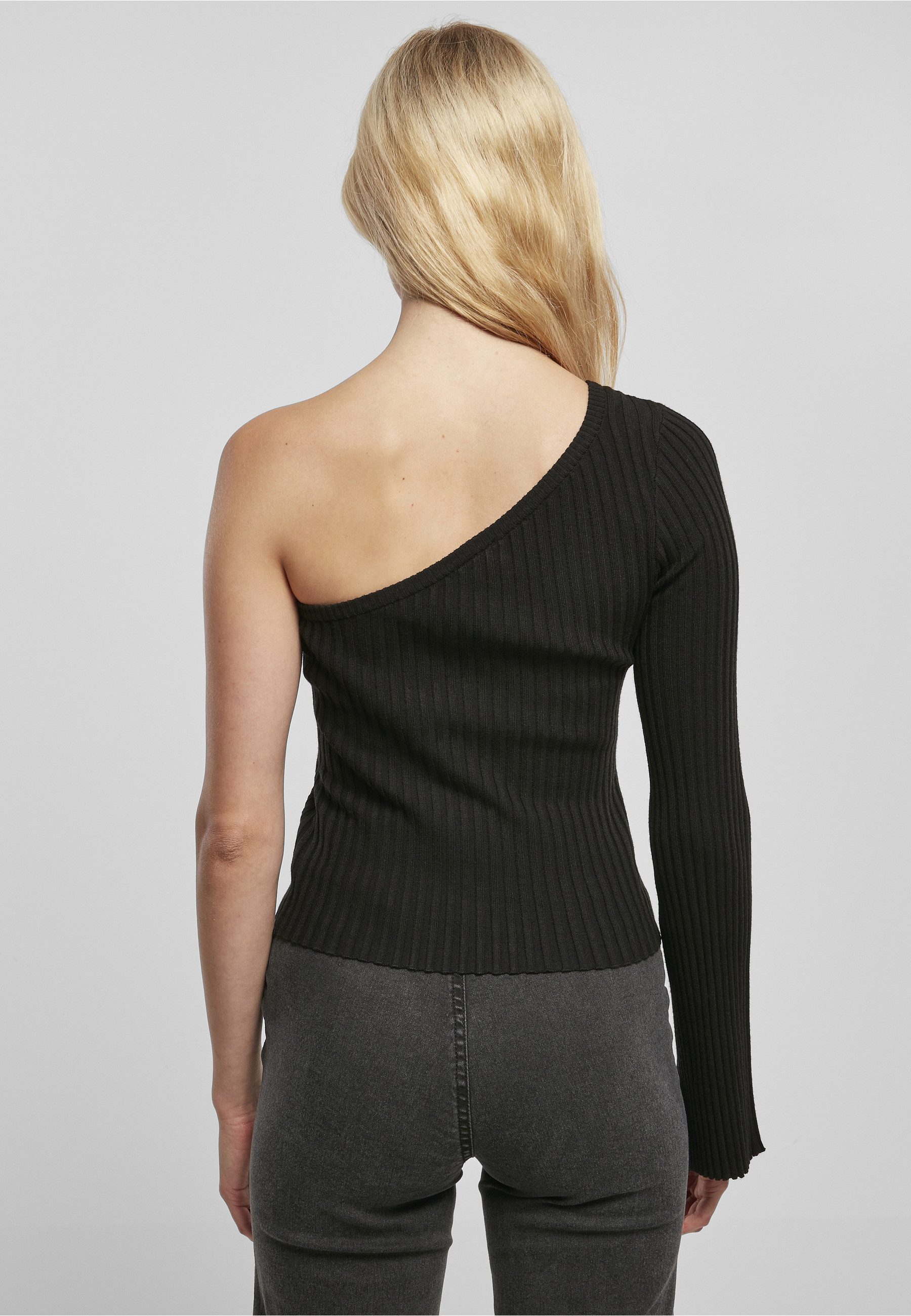 URBAN CLASSICS Rundhalspullover Urban Classics Damen Ladies Short Rib Knit One Sleeve Sweater (1-tlg)