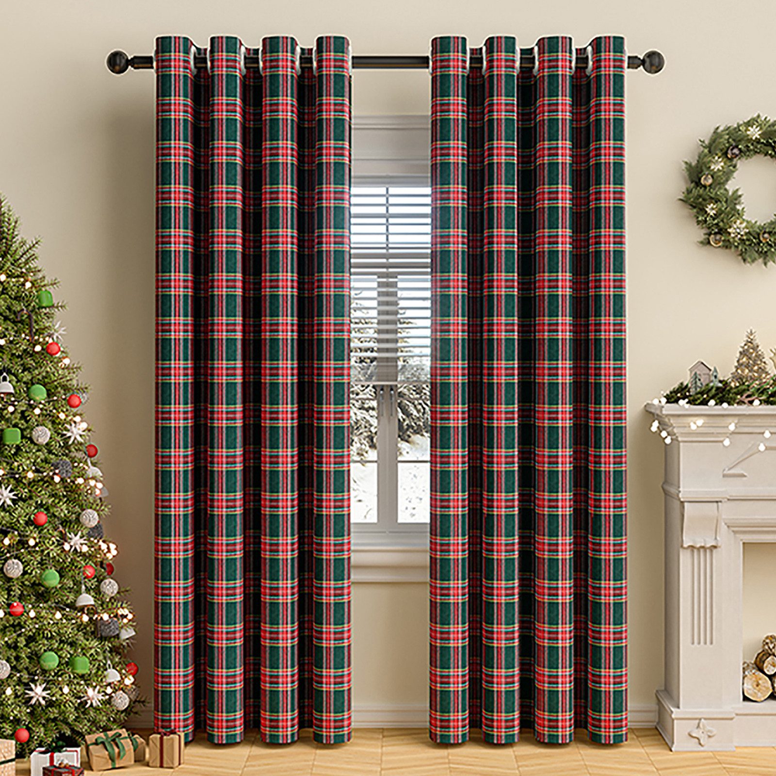 LMaxhome Verdunkelungsvorhang Blickdicht Karierter Weihnachtsvorhang Tartan günstig online kaufen